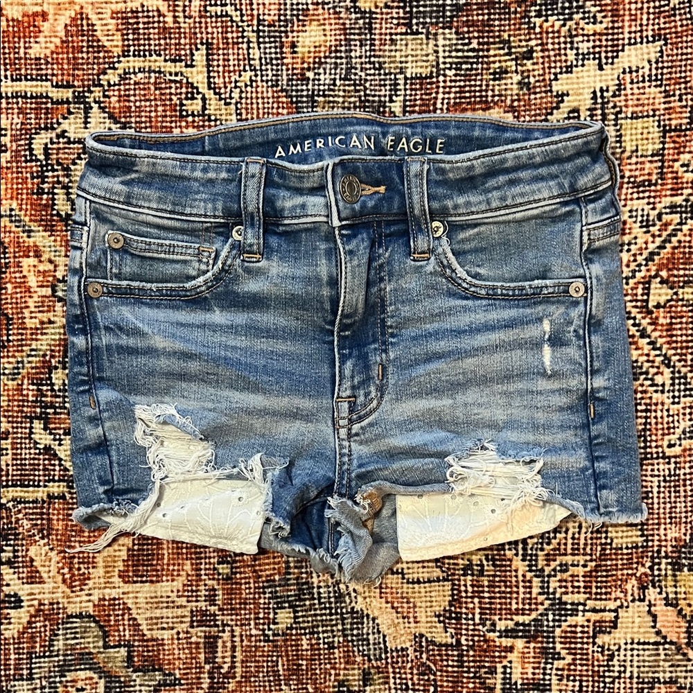American Eagle Outfitters Light Blue Ripped Jean Shorts